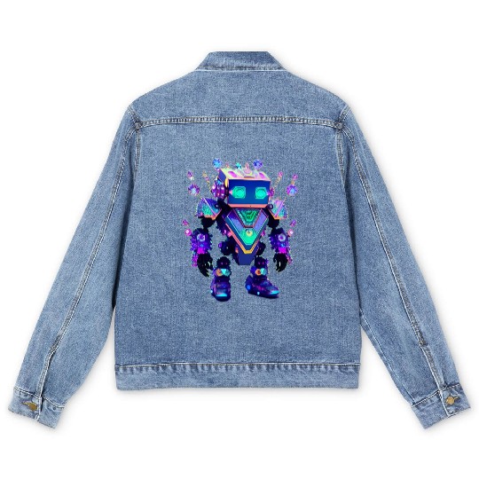 Gemstone Guardian Robot Made of Sparkling Crystals Men's Denim Jackets