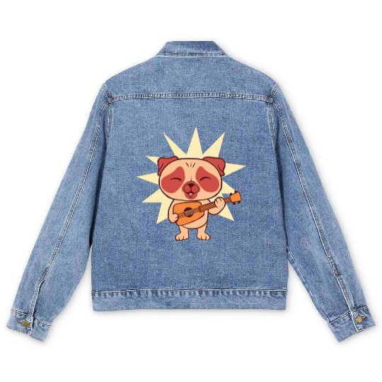 Guitar Dog I Puppy I Kids Dog Men's Denim Jackets