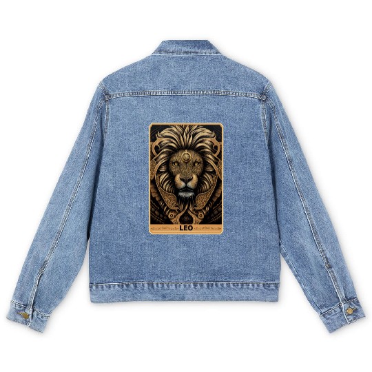 Leo Astrology Sign Lion Zodiac Tarot Card Occult W Men's Denim Jackets