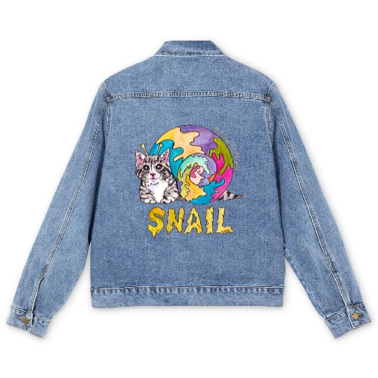 Psychedelic Kitten Snail Men's Denim Jackets