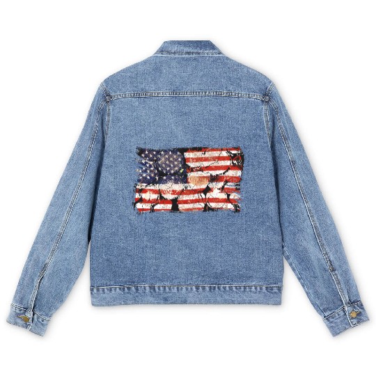 The Usa Flag Tree Trunks America Patriotism Men's Denim Jackets