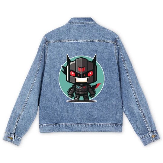 Ninja warrior mech robot kawaii illustration Men's Denim Jackets