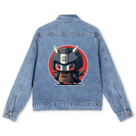 Ninja warrior mech robot kawaii illustration Men's Denim Jackets