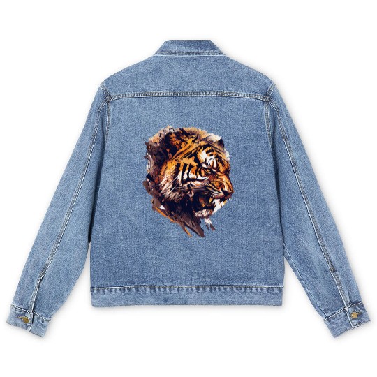 Geometric Tiger Head Abstract Polygonal Wild Anima Men's Denim Jackets