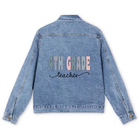 4th Grade Teacher Gift Matching Teacher Squad Men's Denim Jackets