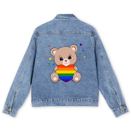 Pride with cute litte lear with heart Men's Denim Jackets