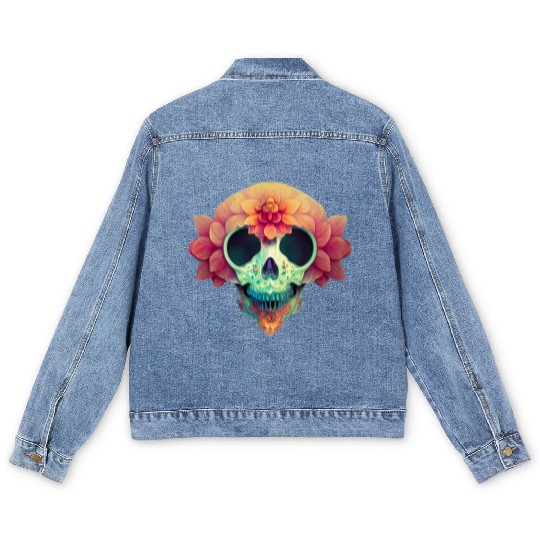 Floral Skull Candy Men's Denim Jackets