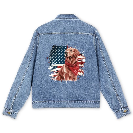 America USA Flag 4th Of July American Dog Lover Men's Denim Jackets
