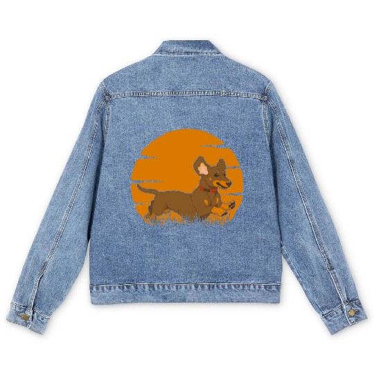 Dachshund Running Sausage Dog Men's Denim Jackets