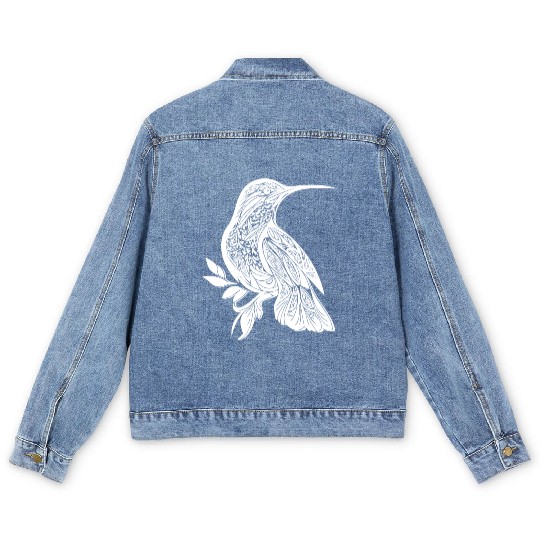Exotic Tattoo Hummingbird Tribal Style Wings Men's Denim Jackets