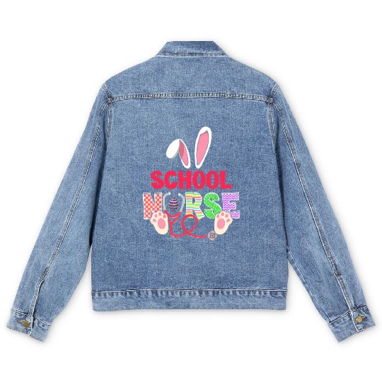 Stethoscope Cute Bunny School Nurse Easter Teacher Men's Denim Jackets