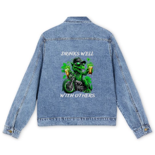 Drinks well with others st patrick's day Dinosaur Men's Denim Jackets