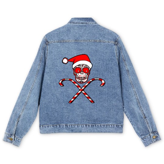 Sugar Skull And Candy Canes Men's Denim Jackets