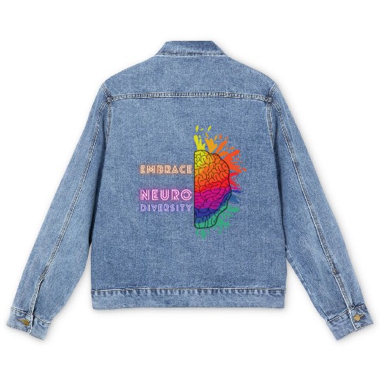 NEURODIVERSITY embrace brain awareness Men's Denim Jackets
