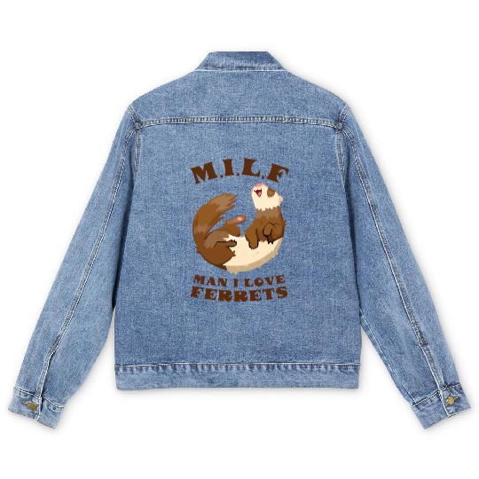 I Heart MILFs Man I Love Ferrets Lover Funny Ferre Men's Denim Jackets