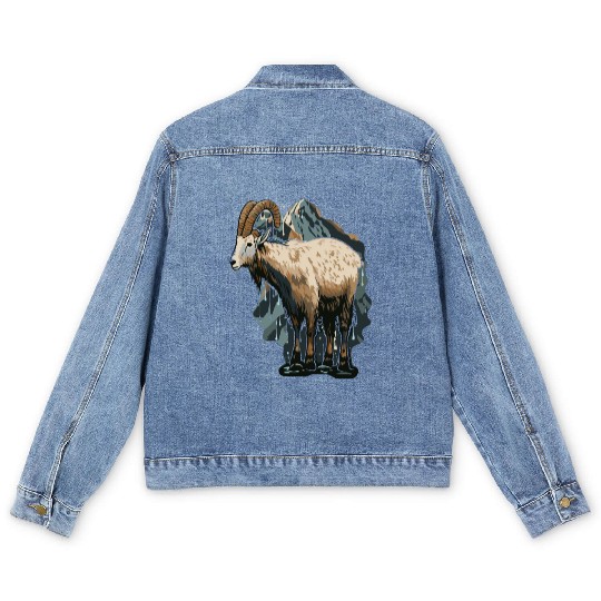 a mountain goat lives in the mountains Men's Denim Jackets