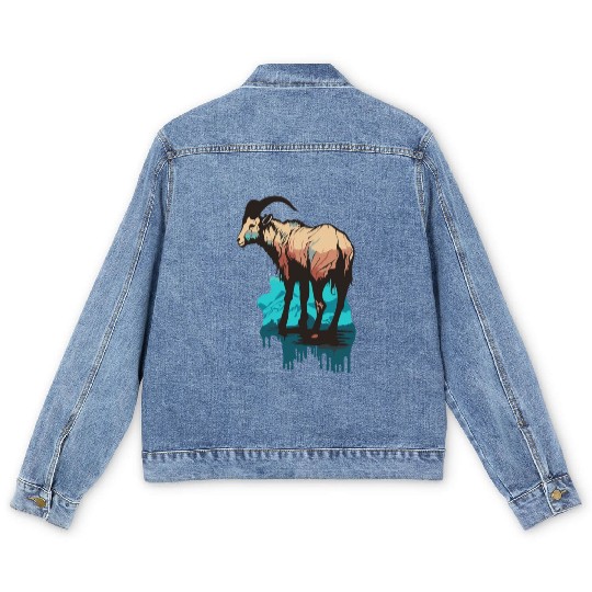 a mountain goat lives in the mountains Men's Denim Jackets