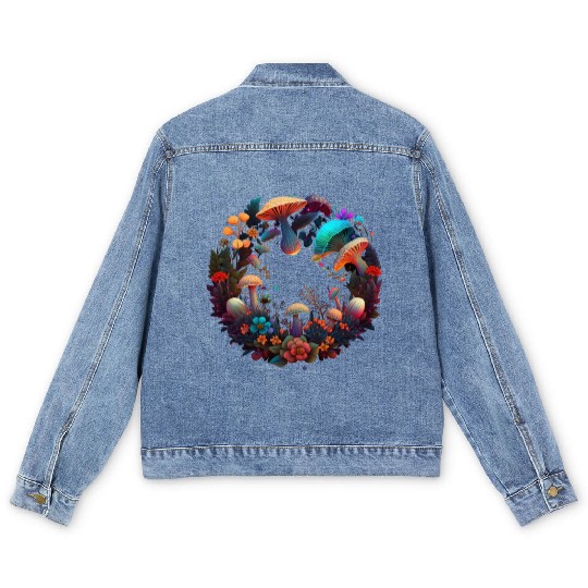 psychedelic art trippy patterns mushroom Men's Denim Jackets
