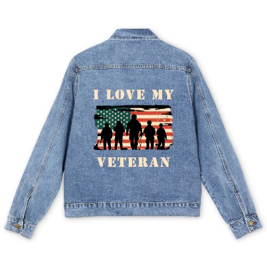 I Love My Veteran Men's Denim Jackets