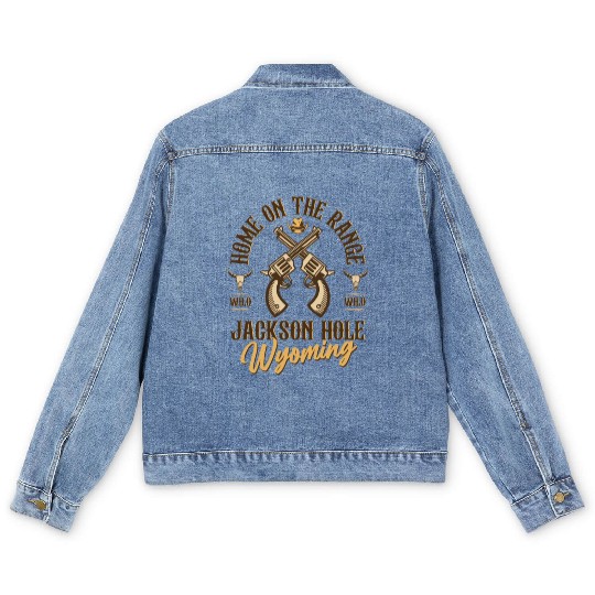 Jackson Hole Wyoming wild west town Men's Denim Jackets