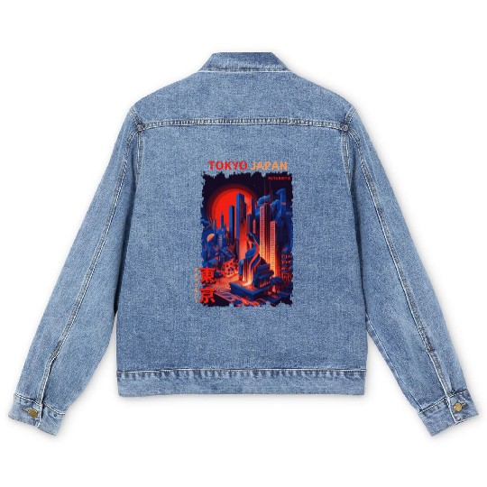 Tokyo Japan Futuristic Cyber City Urban Vaporwave Men's Denim Jackets