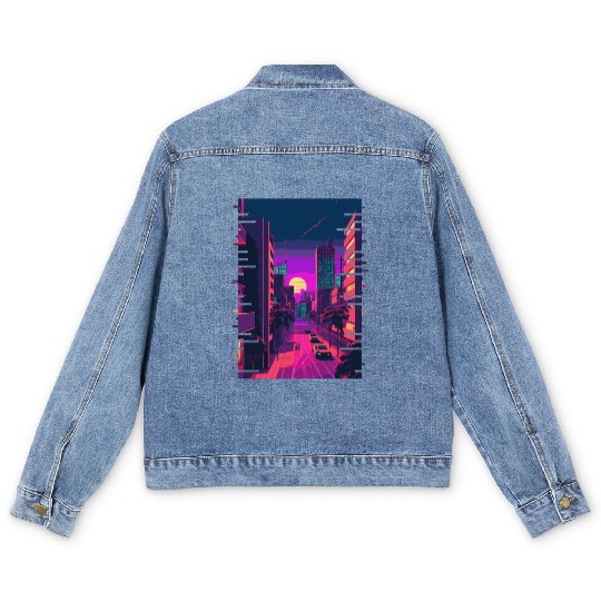 Japanese City Indie Aesthetic Glitch Art 80s 90s V Men's Denim Jackets