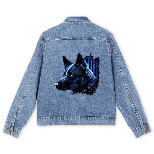American Police Flag K9 Unit Patriotic Dog Lover Men's Denim Jackets
