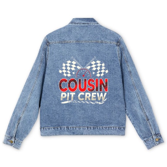 Funny Cousin Pit Crew Race Car Lover Racing Famil Men's Denim Jackets