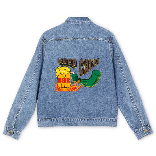 keep calm n hot beer Men's Denim Jackets