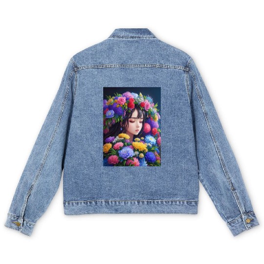 Spring Girl with a bouqet of flowers garland #1 Men's Denim Jackets