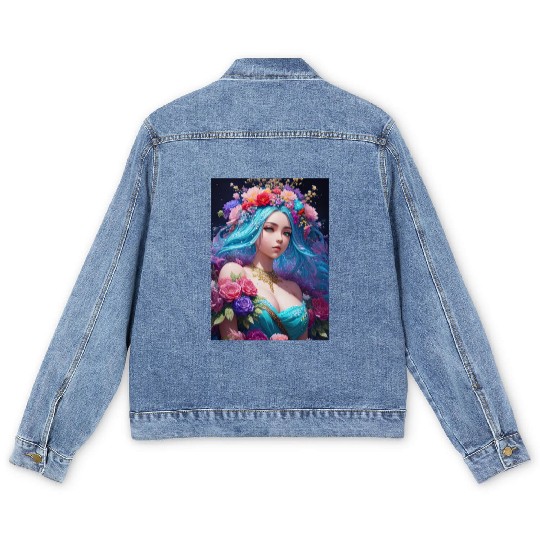 Spring Girl with a bouqet of flowers garland #7 Men's Denim Jackets