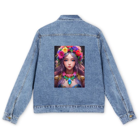 Spring Girl with a bouqet of flowers garland #12 Men's Denim Jackets