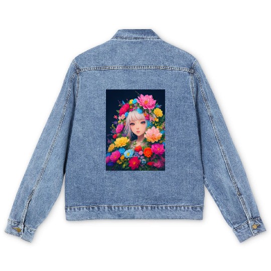 Spring Girl with a bouqet of flowers garland #16 Men's Denim Jackets