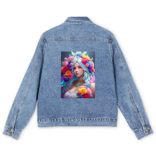 Spring Girl with a bouqet of flowers garland #20 Men's Denim Jackets