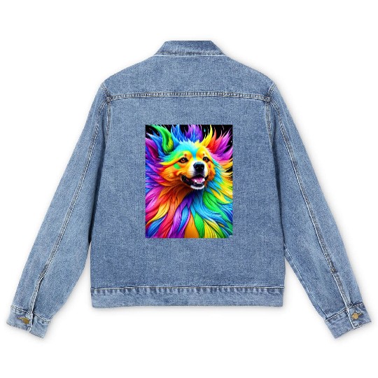 Labrador Retriever with rainbow splashes of colors Men's Denim Jackets