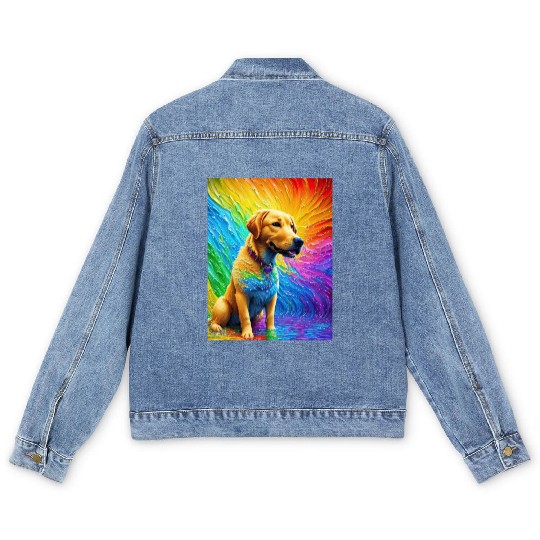 Labrador Retriever with rainbow splashes of colors Men's Denim Jackets