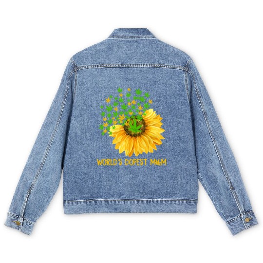 Mom World s Dopest Mom Sunflower Weed Funny Mom Men's Denim Jackets