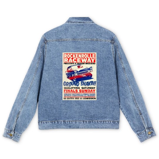 Vintage Hot Rod Classic Drag Racing Poster Men's Denim Jackets