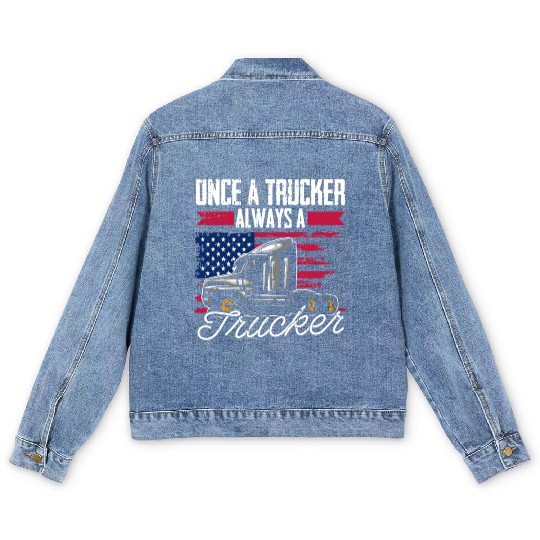 Truck Driver Us Flag Old Man Trucker Men's Denim Jackets