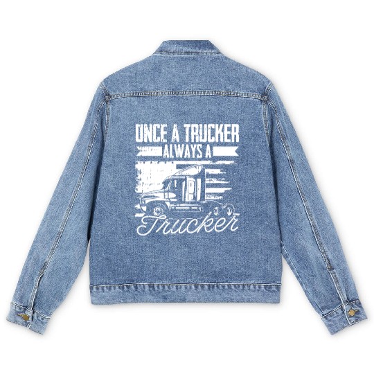 Truck Driver Us Flag Old Man Trucker Men's Denim Jackets