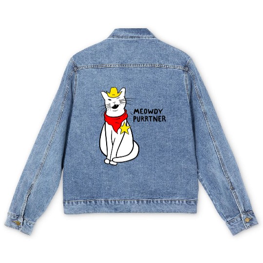 meowdy cat partner Men's Denim Jackets