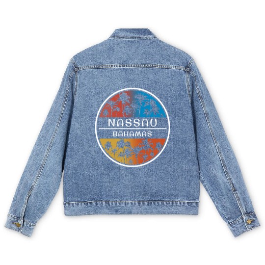 Nassau Bahamas Stylish Vacation Souvenir Palm Tree Men's Denim Jackets