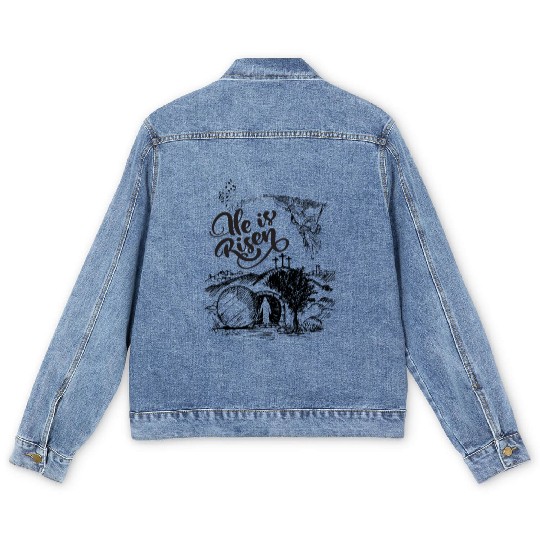 He Is Risen- Black Drawing Angel HD Men's Denim Jackets
