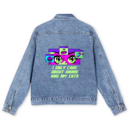 I Only Care About Anime and Cats Kawaii Cat Lover Men's Denim Jackets