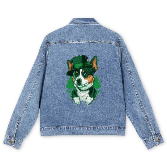 Lucky Pup St. Patricks Day for Dog Lovers. Men's Denim Jackets