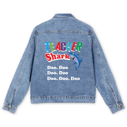 Teacher Men's Denim Jackets Preschool Teacher Shark Funny