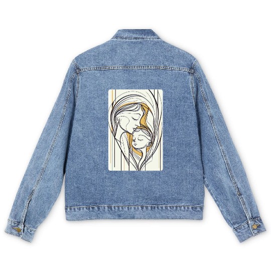 Abstract Line Art Mother and Child Design Men's Denim Jackets