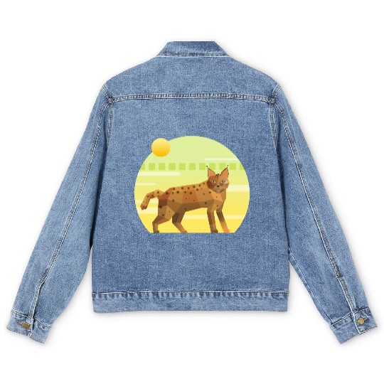 Lynx Bobcat on Geometric Background Men's Denim Jackets