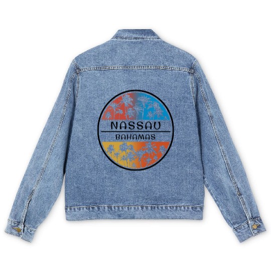 Nassau Bahamas Palm Tree Stylish Vacation Souvenir Men's Denim Jackets