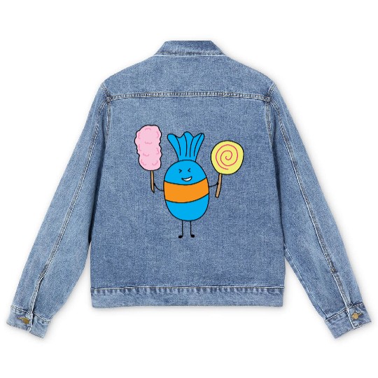 Cute Candy Holding Lollipop And Cutton Candy Men's Denim Jackets